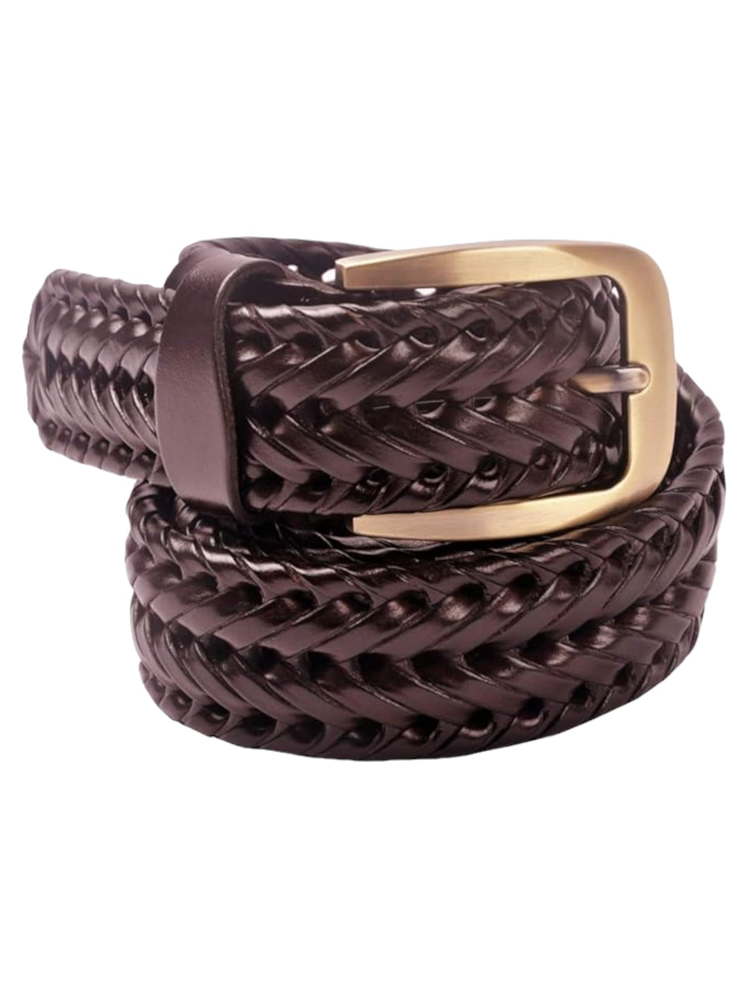 Men’s Braided Faux Leather Belt | Woven Casual Belt with Metal Brass Buckle | Adjustable Stretch Design Fashion Belts for Jeans Trousers Formal Casual Wear (32, Brown)-image-24
