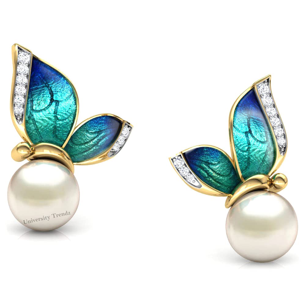 University Trendz Gold Plated Blue Butterfly Pearl Studs| Earrings for Women and Girls | Western Collection (B0C25R2NT7) Amazon Price History, Amazon Price Tracker
