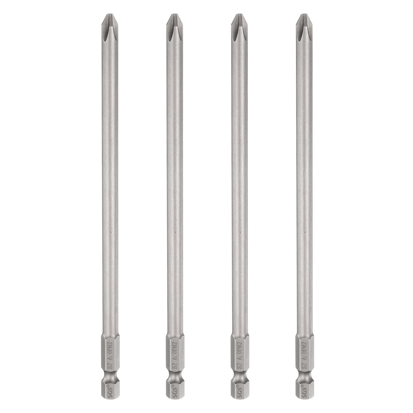 sourcing map 4pcs #2 Phillips Screwdriver Bit PH2 1/4" Hex Shank 6" (150mm) Long 6mm Rod Magnetic Cross Head Drill Bits S2 Steel Industrial Screw Driver Bit for Electric Power Tools, Gray