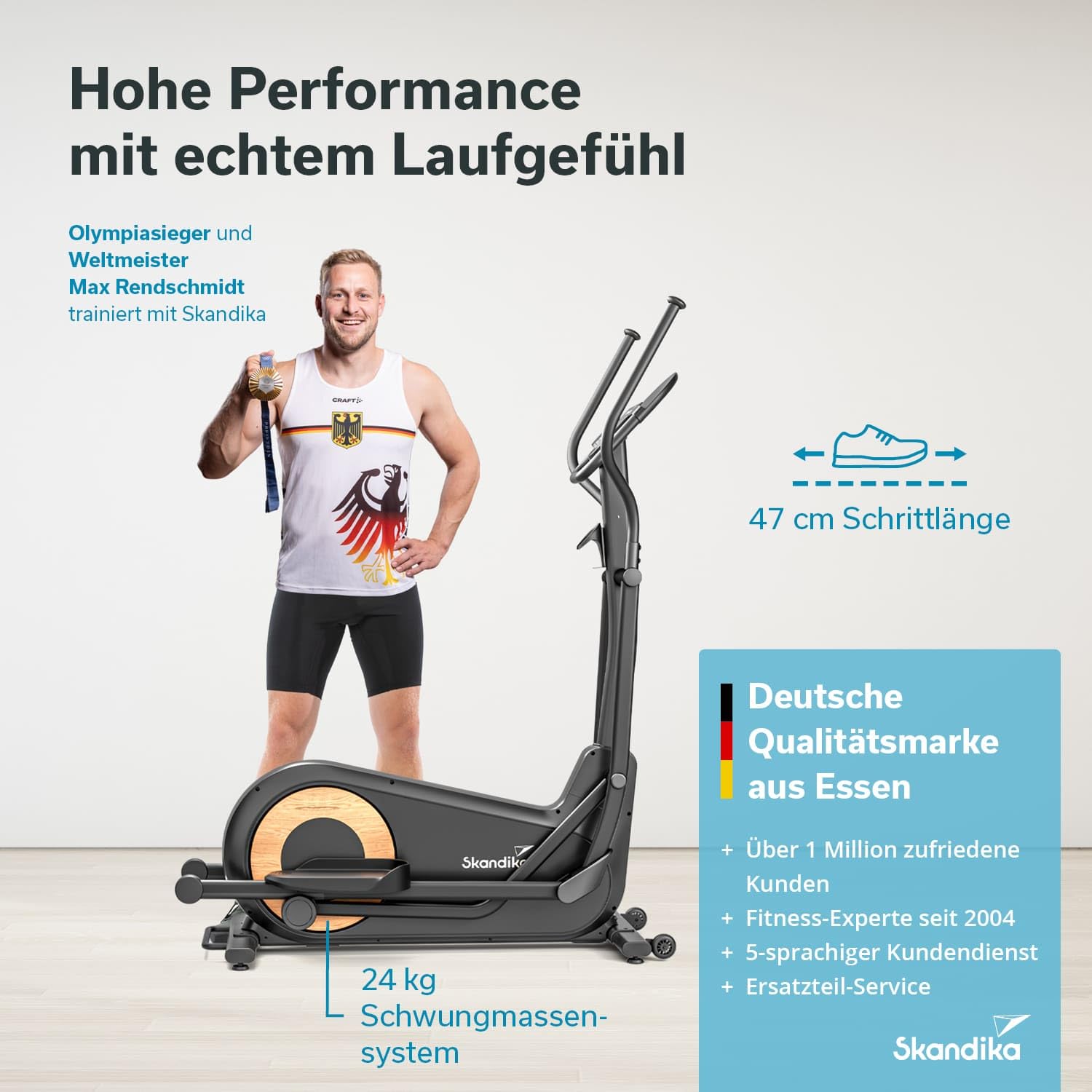 Skandika Crosstrainer Carbon P24-RG | Ellipsentrainer leise ohne Strom mit Generator, 16 Widerstandsstufen, bis 150 kg, computergesteuert, elektronischer Widerstand, Ellipsen Crosstrainer für Zuhause