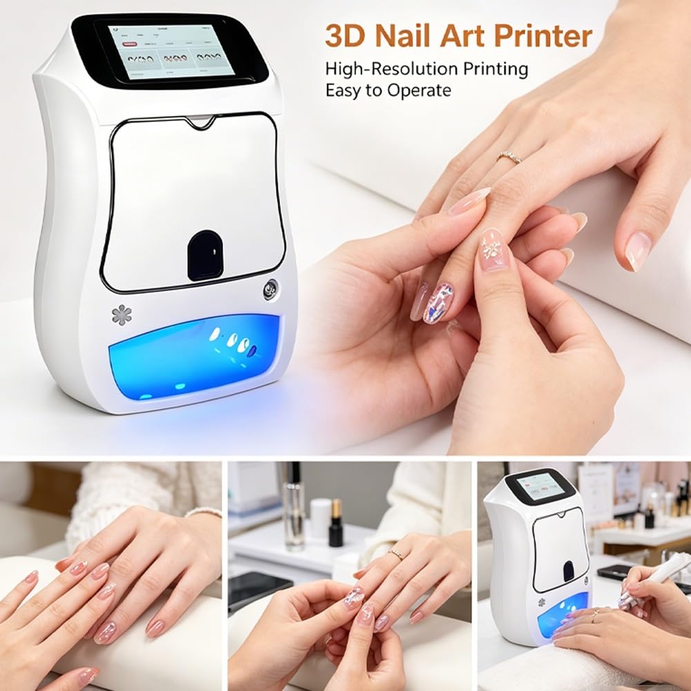 Imprimante d'art D'ongle, Imprimante Numérique D'ongle avec Écran Tactile de 5 Pouces, Précision de 4800 Dpi, Prise en Charge WiFi/Bricolage, Capteur de Reconnaissance Intelligent, Machine