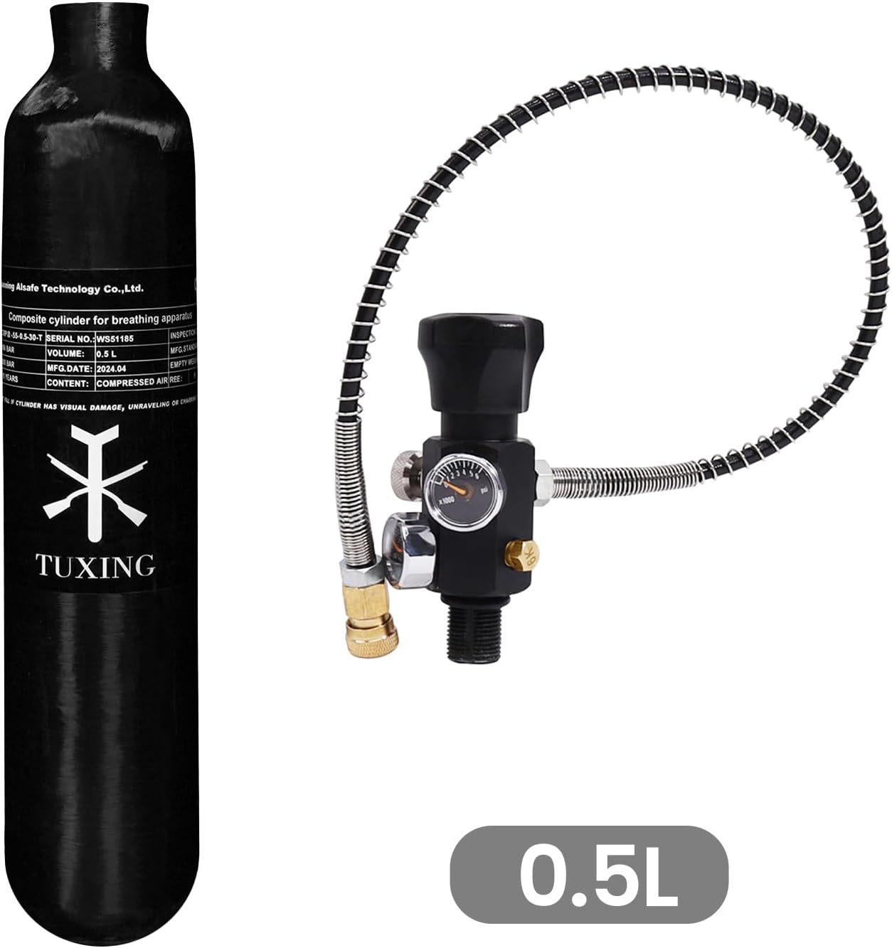 TUXING 4500Psi Pcp Air Tank 0.5L 31Cu in 500cc Carbon Fiber HPA Tank,Gas Cylinder,Paintball Hunting for PCP Air Rifle Gun Daystate and FX Thread M18 * 1.5