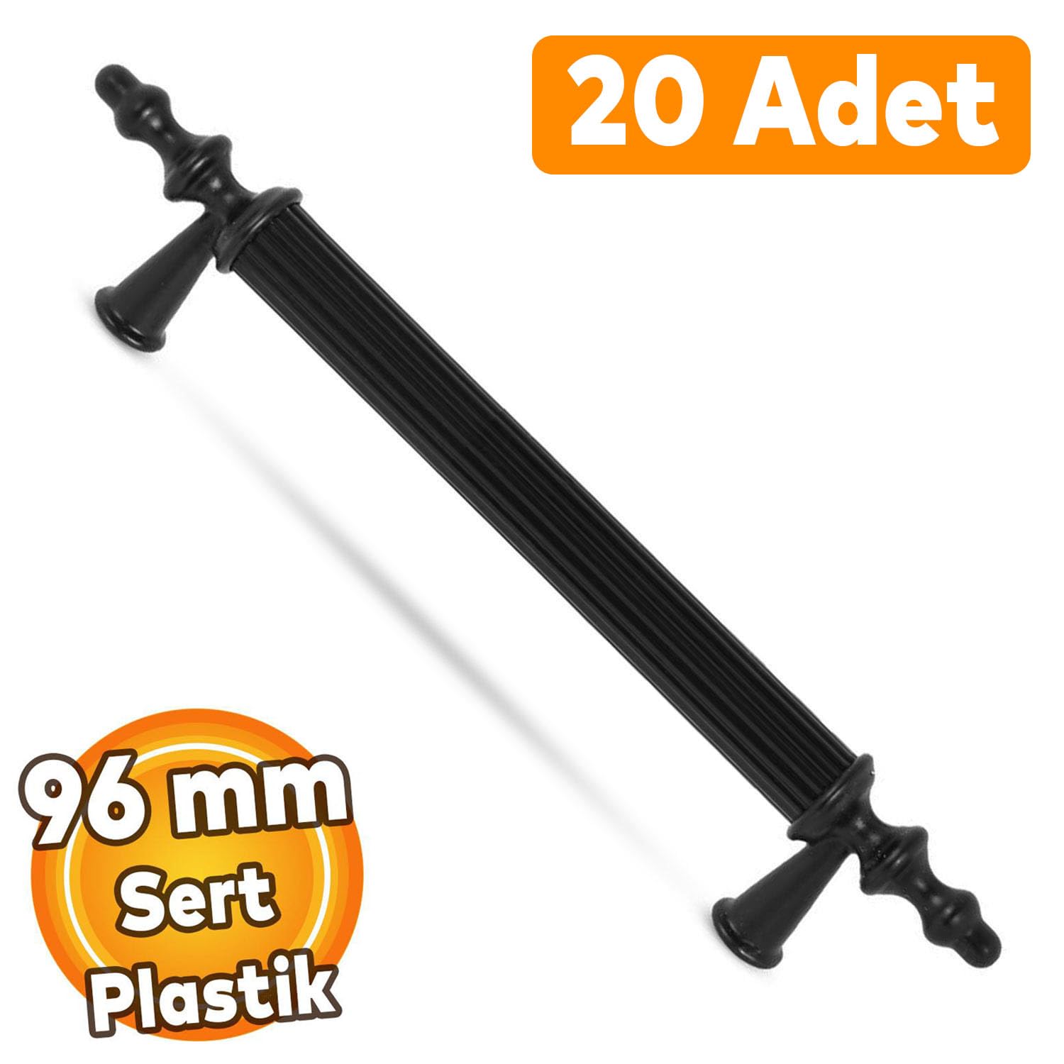 20 ADET (SERT PLASTİK) Polavit 96 Mm Siyah Mobilya Mutfak Çekmece Dolap Dolabı Kulpu Kulbu Kulpları