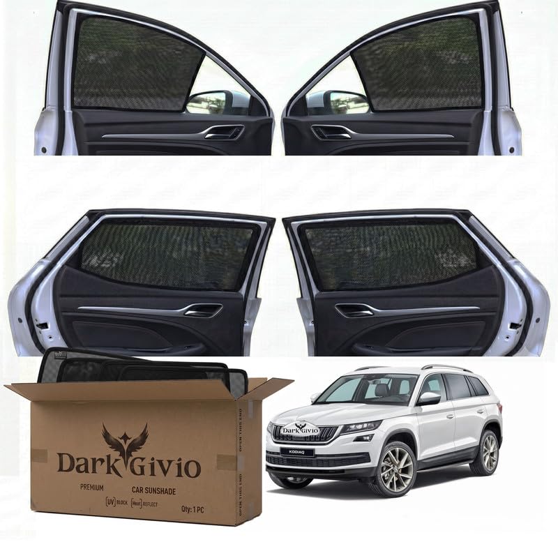 Image of Car Window Sun Shade Protector for Kodiaq RS | Exact Fit Non-Magnetic Half Cut Sunshade (Set of 4 /6) | UV Blocker Side Window Car Curtains & Interior Accessory