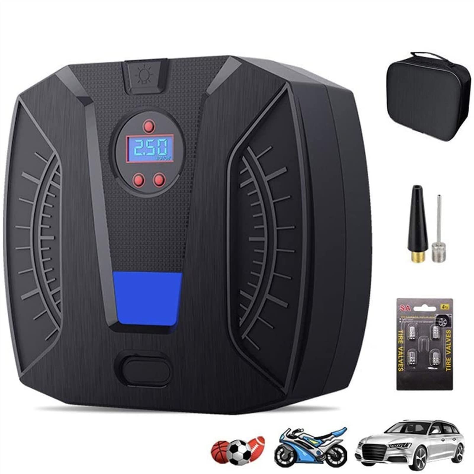 GWJKG Kompresor Inflator 12 V DC Przenośna sprężarka Automatyczna ze światłem Cyfrowa pompka powietrza do opon samochodowych Rowery Inne g