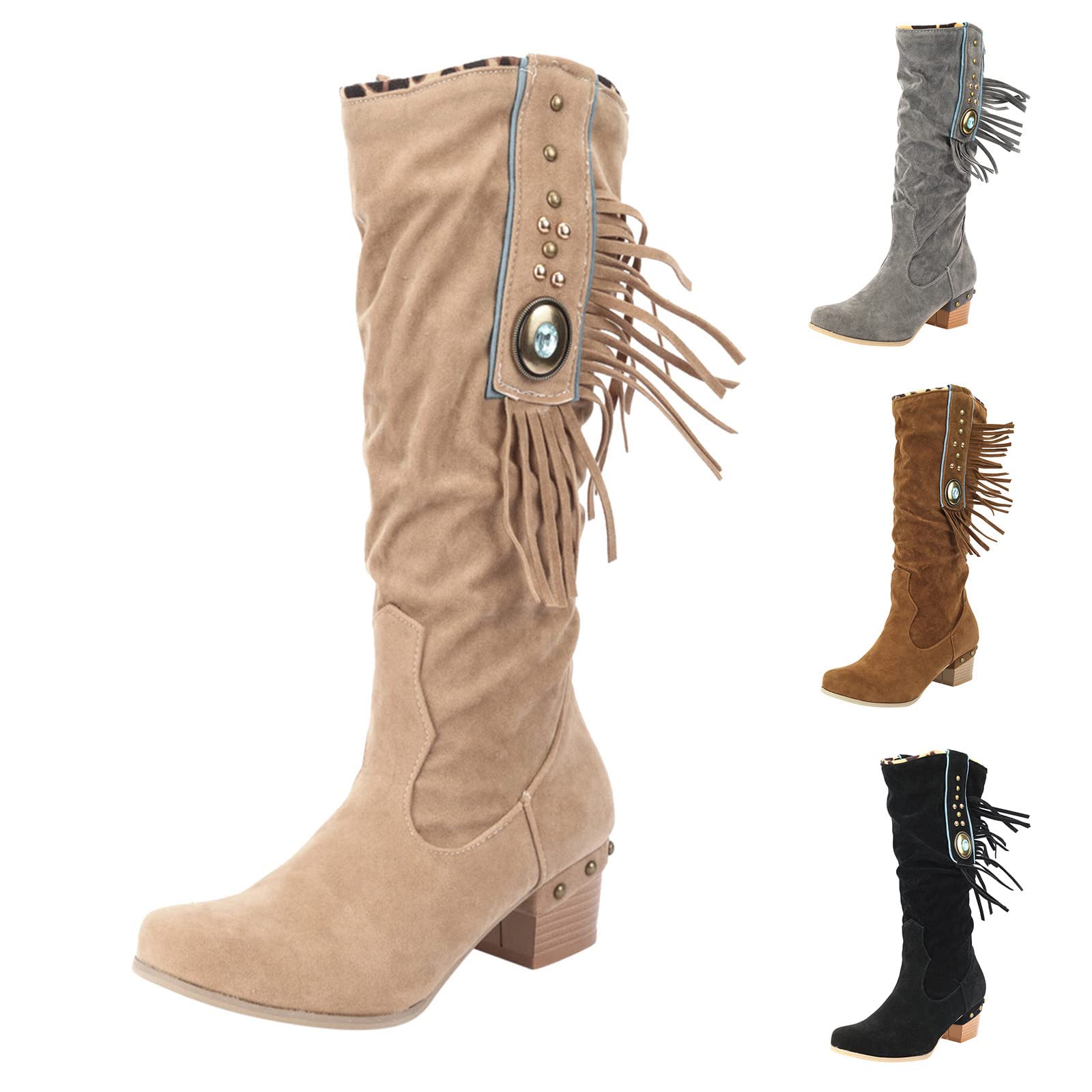 Botas altas hasta la rodilla para mujer con tacón en bloque, botas de invierno para mujer, botas altas de ante, elegantes botas largas, punta redonda, botas de vaquero, antideslizantes, botas altas