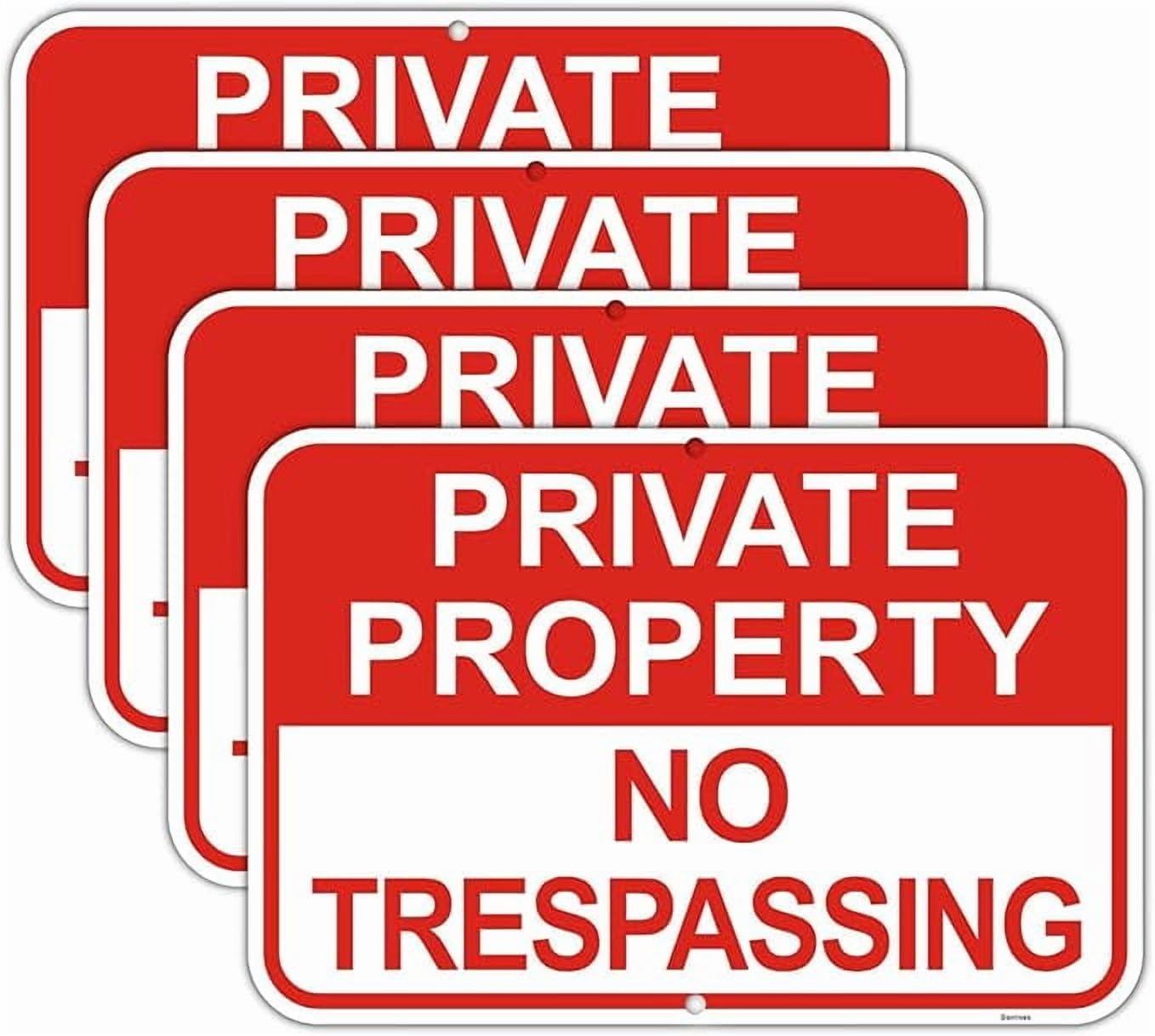 (4 Pack) 8X12 Inch Private Property No Trespassing Sign, Aluminum, Engineering Grade Reflective, Metal