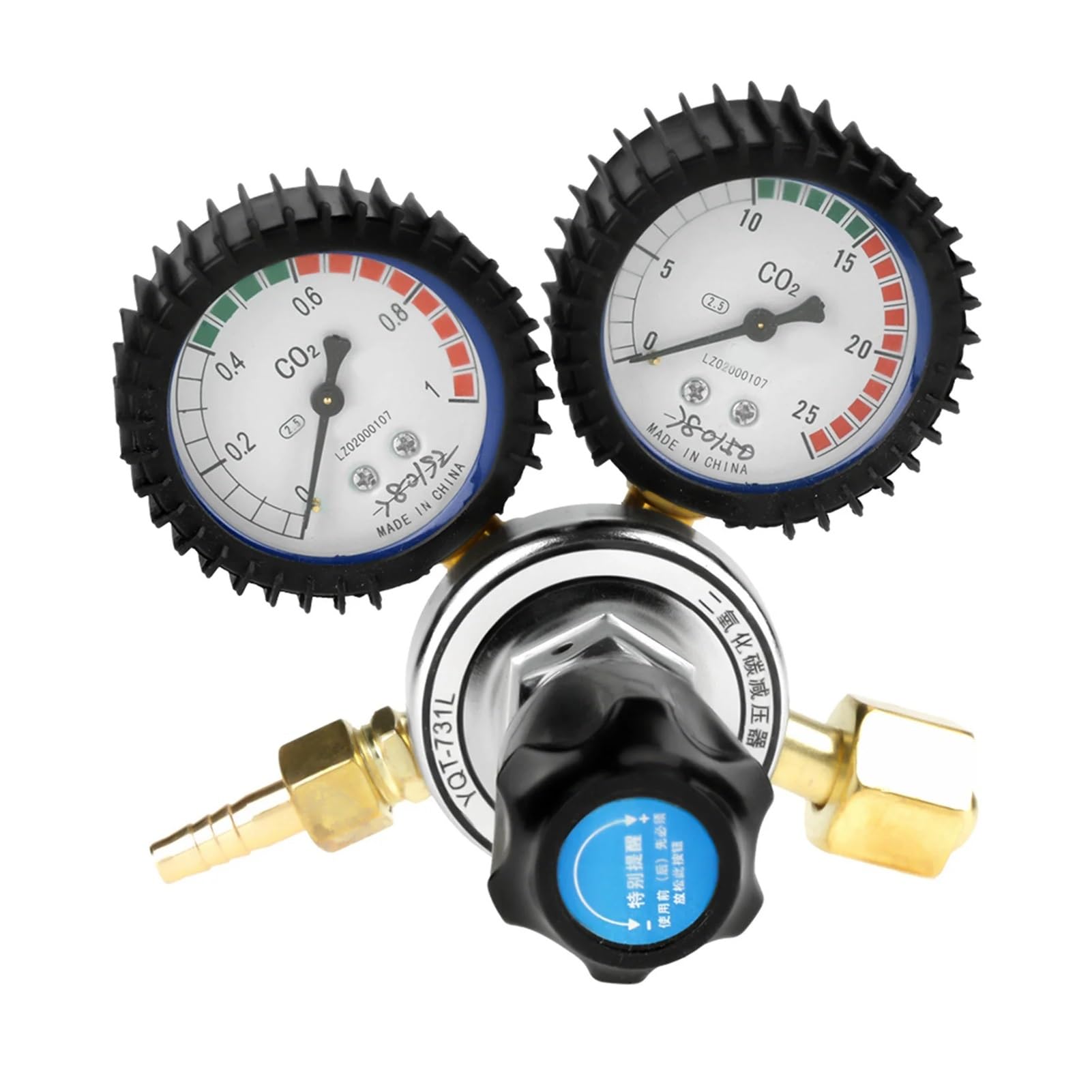 G5/8 Gewinde CO2-Gasflaschenregler, Zinklegierung, Dual-Gauge-Messgerät, Kohlendioxid-Schweißdruckminderer