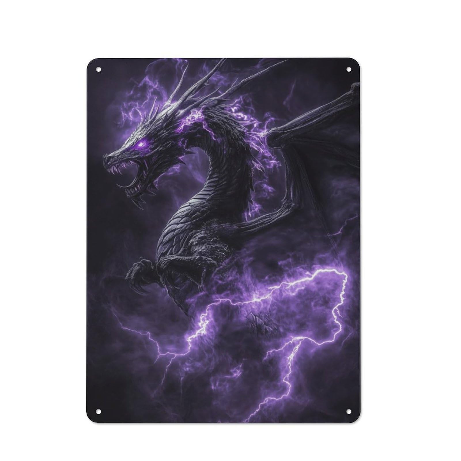 Junmoney Purple Lightning Dragon Metal Sign 40X30cm With For Workshop Wall, Rustic Decor, For Garage, Workshop And Man Cave Decoration