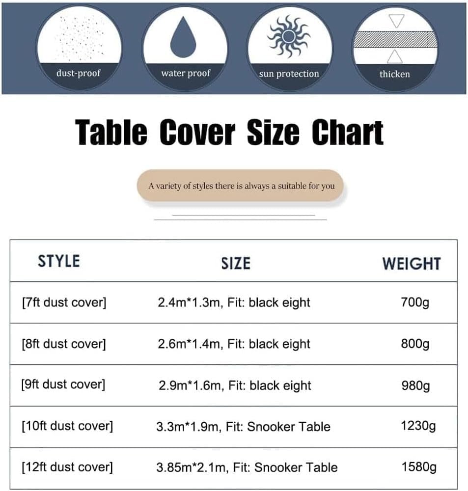 Billiard/Snooker Pool Table Cover, PVC Waterproof Full Protection, Thickened Pool Table Dust Cover, 7/8/9ft Billiard Snooker Table Strong and Durable Dust Protection Cover,7ft