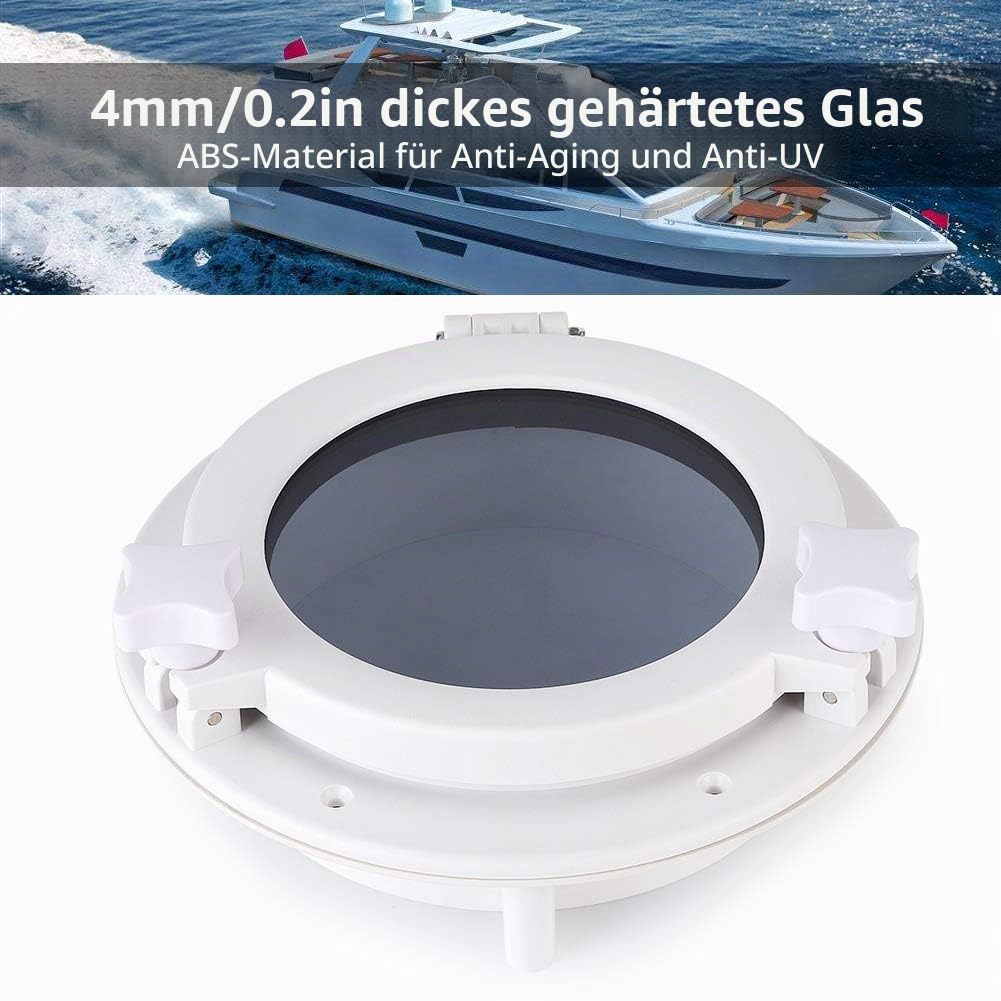 Rundes Bullauge 215mm für Yacht und Wohnmobil, ABS Material, Weiß, mit 4mm gehärtetem Glas, 316 Edelstahl Zubehör