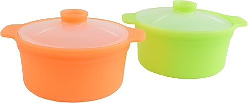 Juego de 2 ollas de silicona para microondas con asa y tapa, recipiente de cocina antiadherente de 20.3 fl oz para cocinar huevos al vapor,