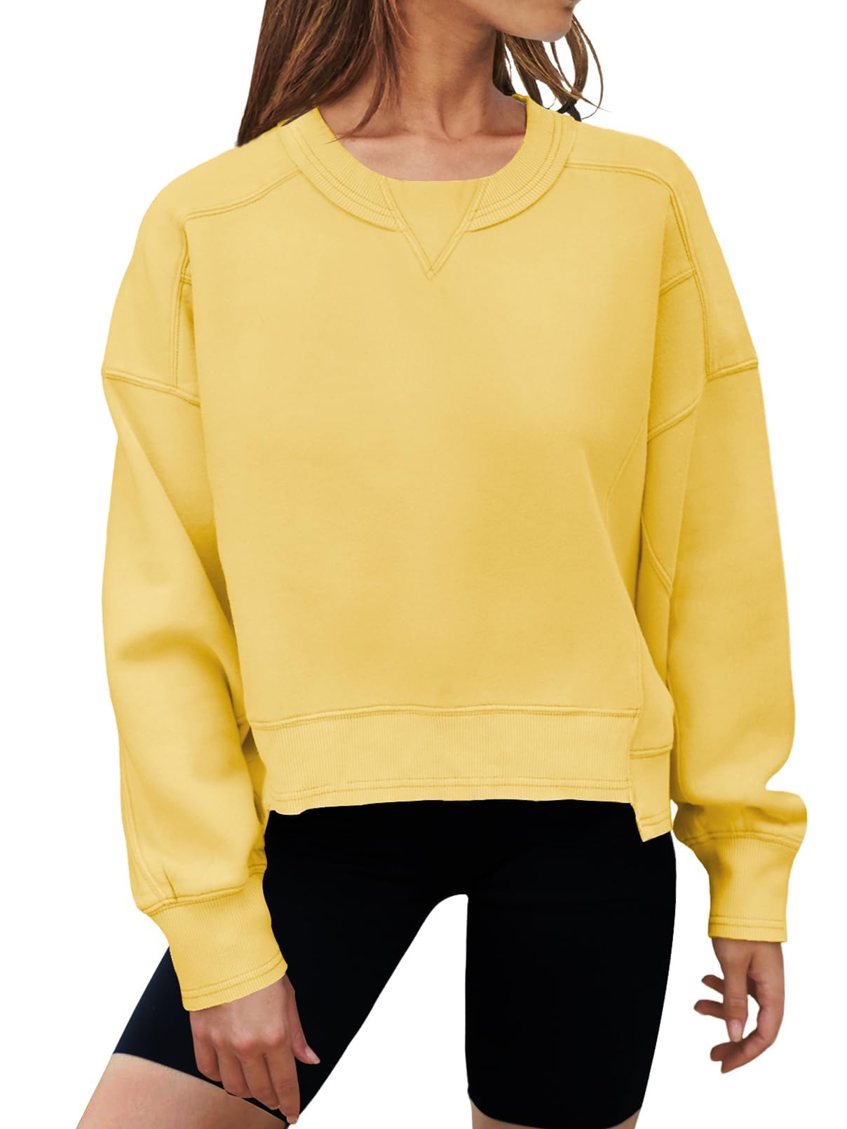MEROKEETY Womens Crewneck Cropped Sweatshirts Trendy Oversized Pullover