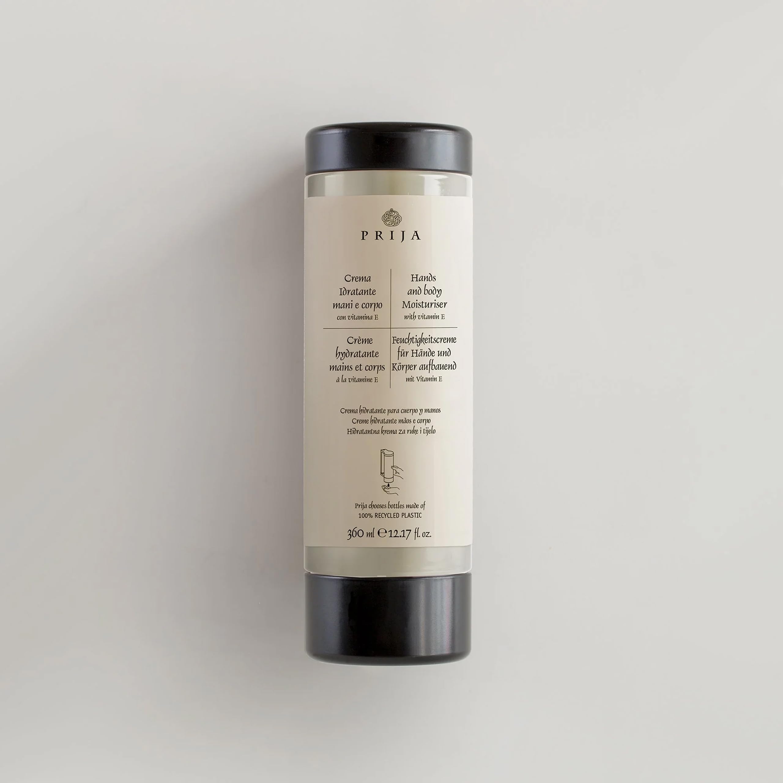 PRIJA 2 en 1 Crema Hidratante de Manos Loción Corporal con Vitamina E, Cartucho Dispensador de 360 ml (Blanco, 6 x 360 ml)
