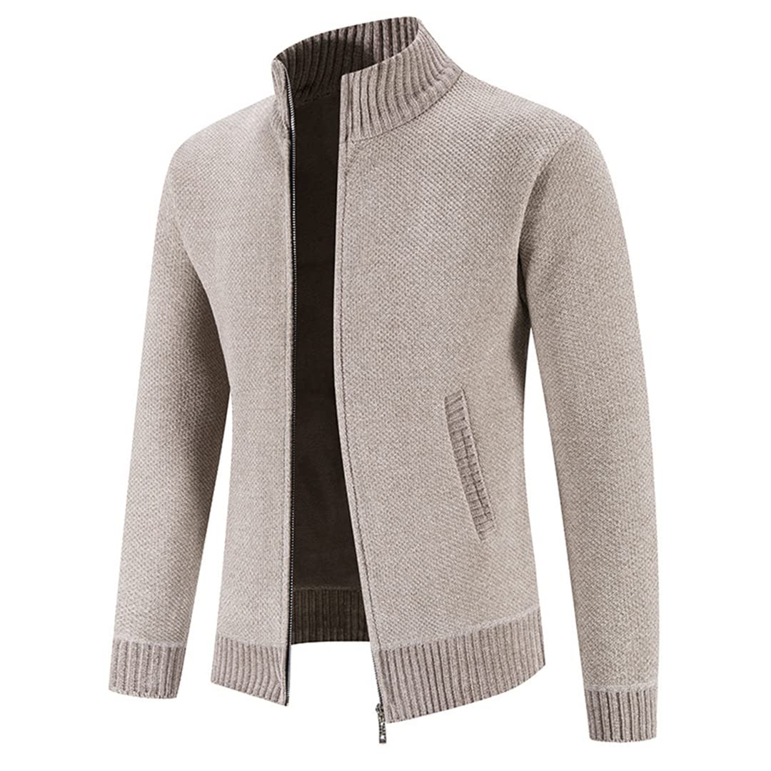 Chaqueta de punto de lana para hombre con cuello alto y cremallera gruesa y cálida