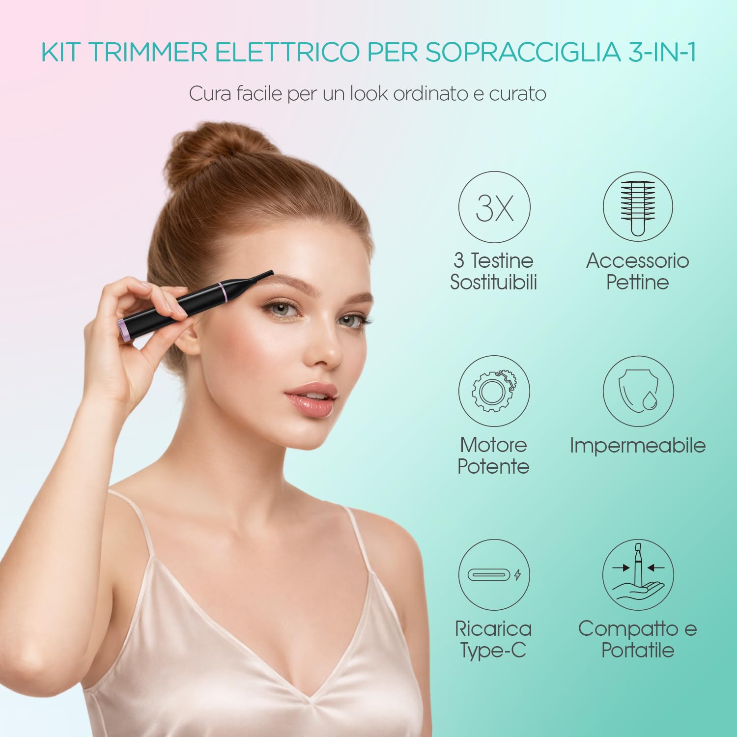 VOGOE Regolatore Sopracciglia Elettrico 3-in-1 per Donne, Epilatore Viso Donna Indolore, Ricaricabile e Portatile, per Labbra, Mento e Guance (Nero)