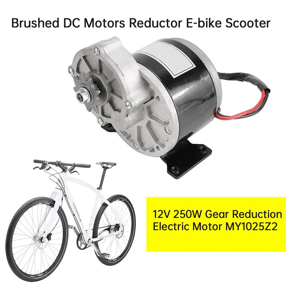 Correa Motor Eléctrico Reductor de Engranajes MY1025Z2 de 12 V y 250 W con Piñón de 9 Dientes, Motor de CC Cepillado, Reductor para Bicicletas Eléctricas y Scooters.