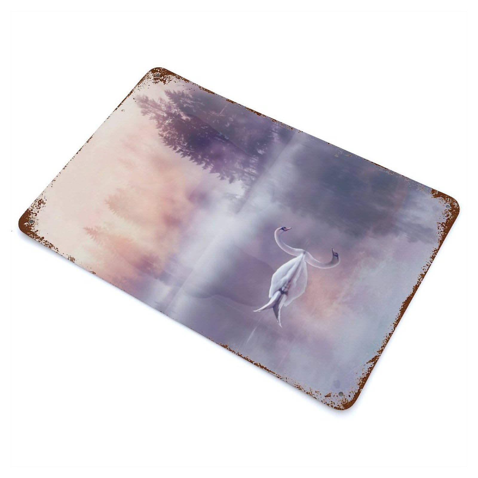 Swans Dawn Serenity Rusty Metal Tin Sign 11.8"x7.9", for Shed, Workshop And Garage Wall Decor, Novelty Wall Decor