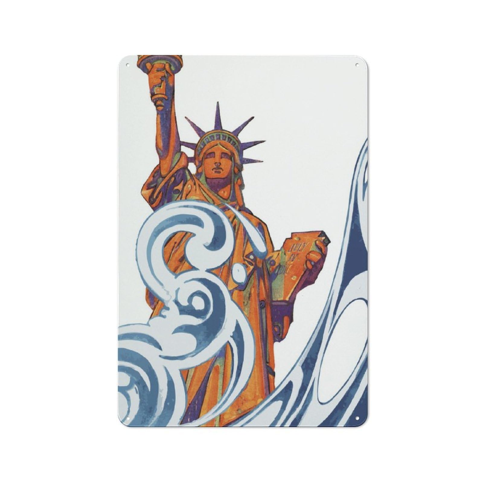 Junmoney Statue Of Liberty Rustic Tin Wall Plaque 30X20cm For Guest Room Or Hallway, For Garage, Workshop And Man Cave Decoration