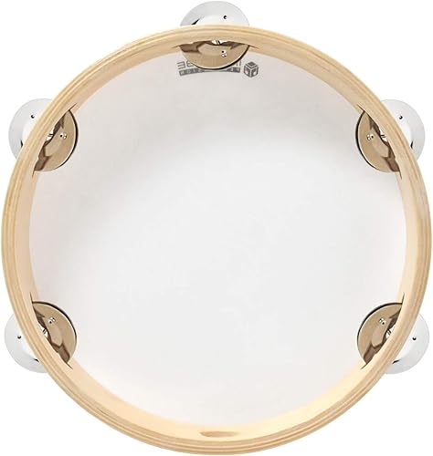 Miniatura 5 de MUSICUBE Pandereta de cabeza de 8 pulgadas para adultos y niños, pandereta de una hilera de madera con jingles de hierro inoxidable, instrumentos