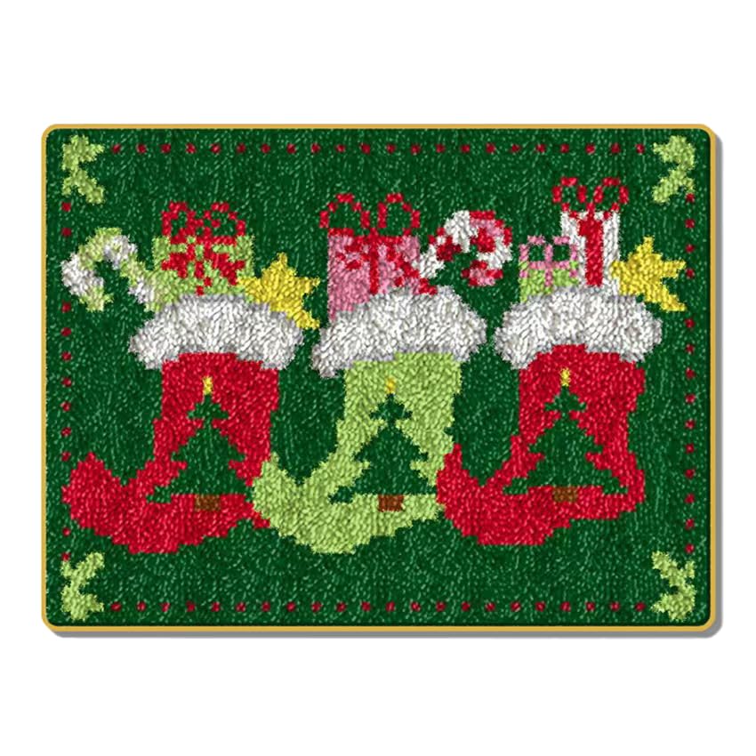 Image of Howie's Latch Hook Kits for Adults, DIY Christmas Latch Hook Kit Rug Crochet Yarn, Color Preprinted Pattern Embroidery Decoration(Christmas Stocking Gift, 20.47 x 14.96 inch)