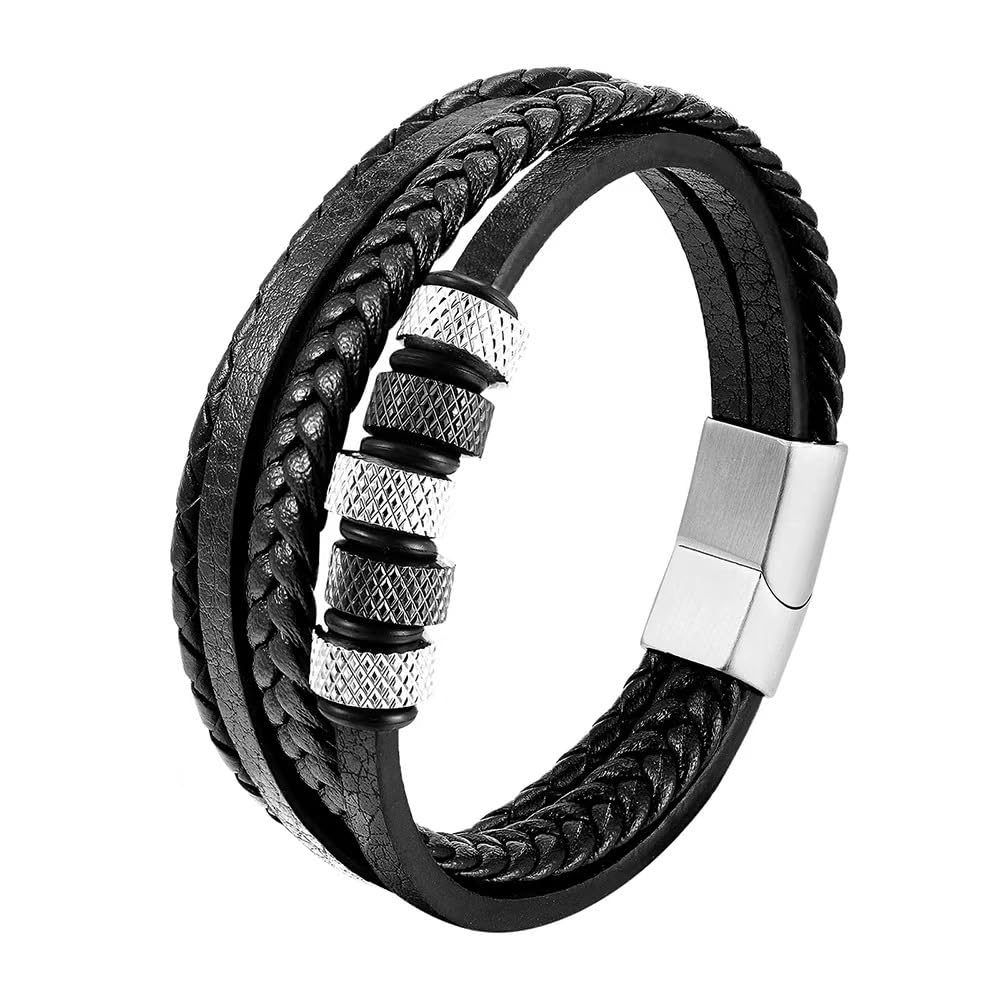 JSNOM Armband Herren Lederarmband Geschenke: Geflochten Leder Weihnachten Vatertag Valentinstag Geburtstagsgeschenk Liebesgeschenke Schmuck Geschenk für Freund Ehemann Männer