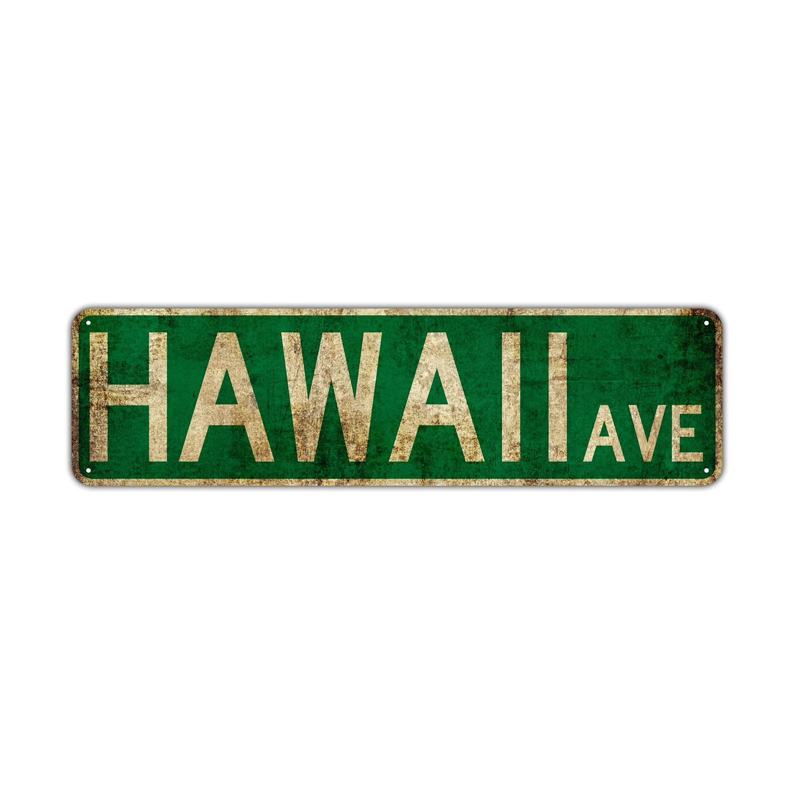 HOUVSSEN Hawaii Ave Street Sign Rustic Vintage Retro Metal Decor Wall Shop Man Cave Bar Posters Tin Sign Metal Art Street Sign Wall Decoration Family Street Corner Garage Courtyard Corridor 4x16 Inch