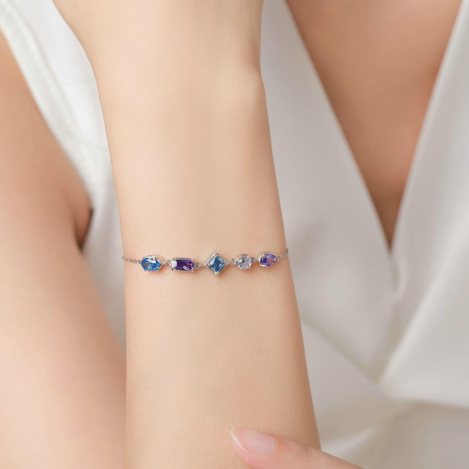 Pulsera para mujer, pulseras de joyería para mujer con amatista y topacio para mujer