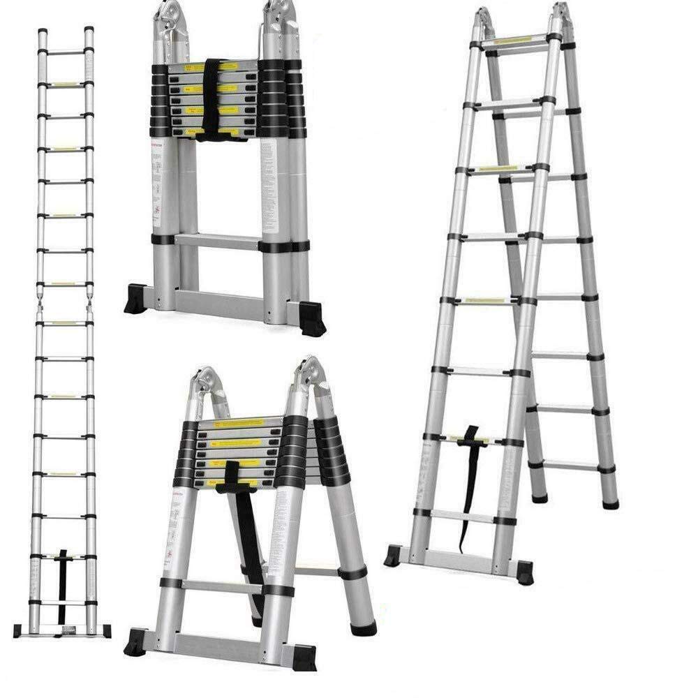 Drabina teleskopowa z chowanymi szczeblami, składana aluminiowa teleskopowa drabina rozkładana, nośność 150 kg (5 m, 2,5 m + 2,5 m)