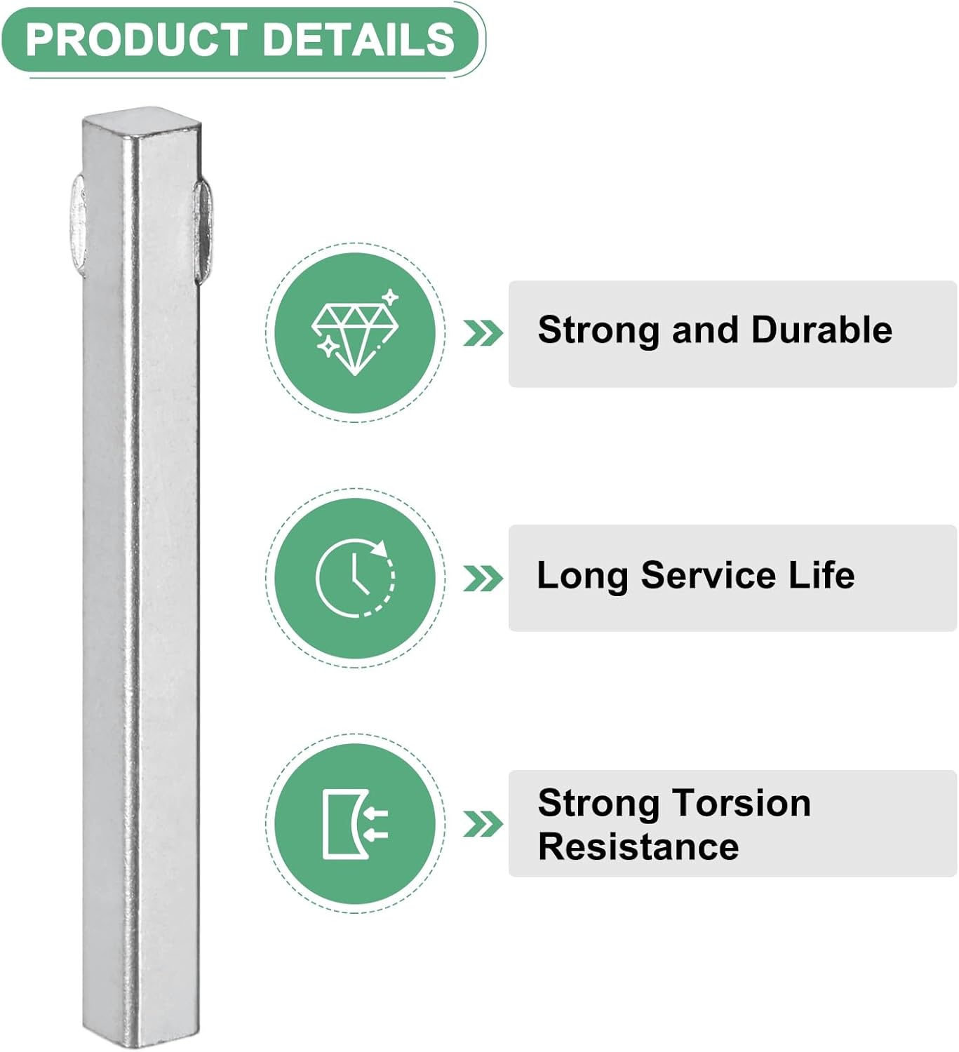 1-Pack Door Knob Spindle, 2.76 x 0.28 Inch/ 70 x 7 mm Iron Square Spindle Replacement Door Handle Parts for Window Handles, Door Lock Replacement Parts [Silver Tone]