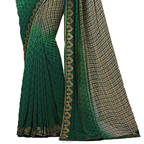 Image of RAJESHWAR FASHION WITH RF Women's Printed Georgette Sarees For Women With Jacquard Work Lace Border & Blouse Piece(Yellow Multicolored Free Size 6.30 Mtr)