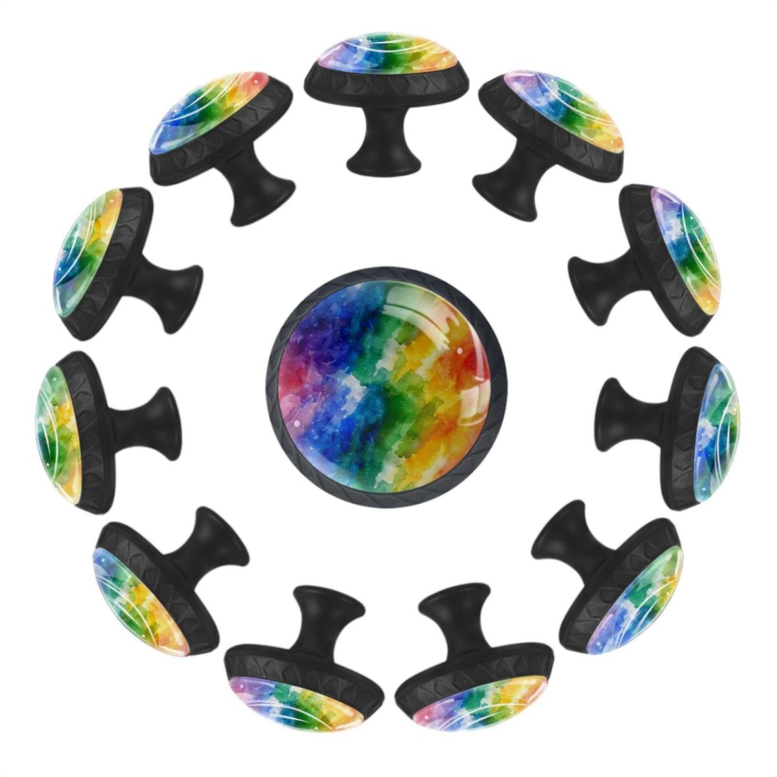 Rénover meubles anciens avec boutons de tiroir en verre cristal et motif aquarelle arc-en-ciel