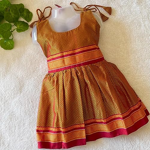 Image of Girl's Indian Traditional Ethnic Wear Reshim Cotton Khan Knot Frock