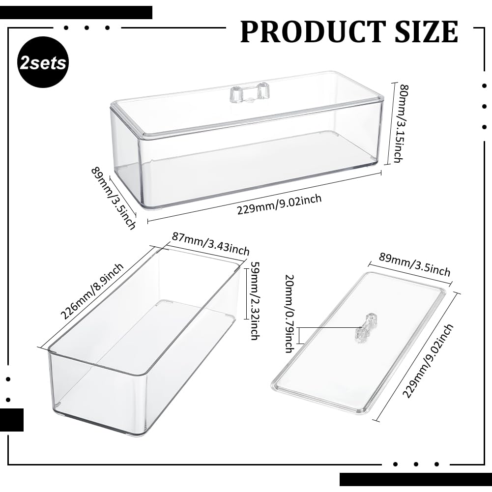 PH PandaHall 2pcs Small Plastic Makeup Storage, 9x3.5x3.1 inch Acrylic Container with Lid Bathroom Organizers Make Up Holder Acrylic Containers for Cotton Swabs Cosmetics Dental Floss Hair Band