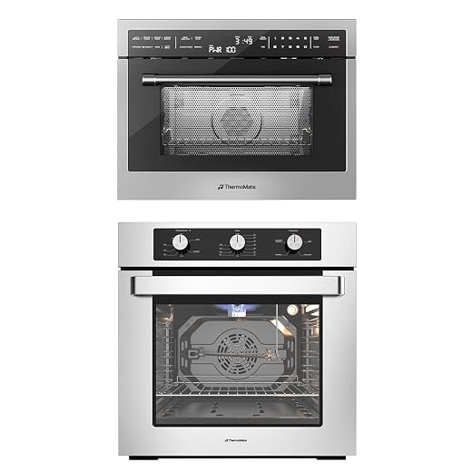 ThermoMate 24 Inch Natural Gas Wall Oven, ETL Certified + 24 Inch Built-in Microwave and Convection Oven Combination