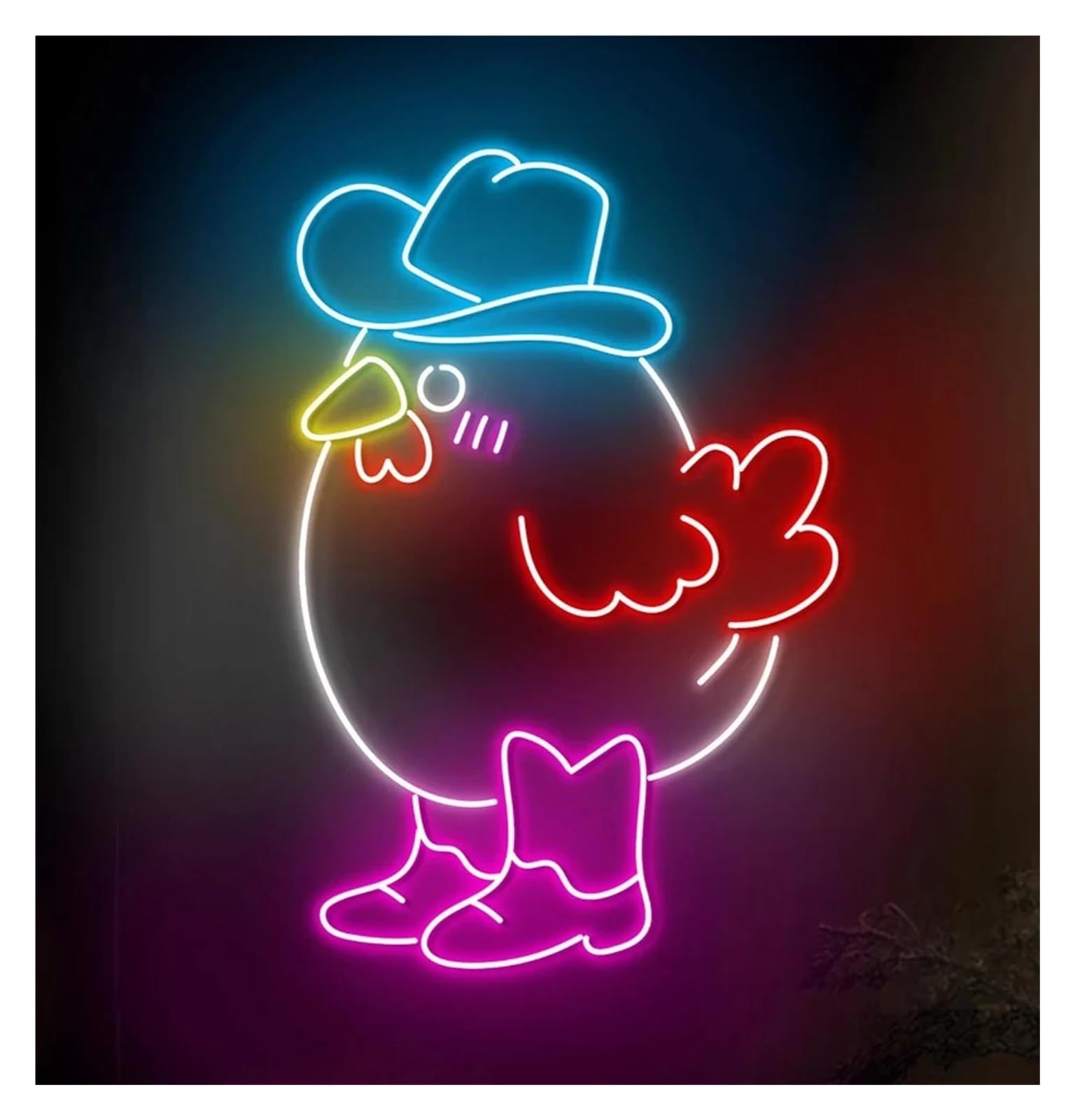 SHOUXI Sign Lamp Cowboy Baby Chicken Neon Sign Dimmable Fried Chicken Restaurant Living Room Farmhouse Home Decor 38cm