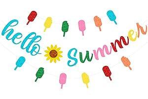 Hello Summer Banner, Colorful Glitter Summer Sunflower Banner: Spread the Sunshine