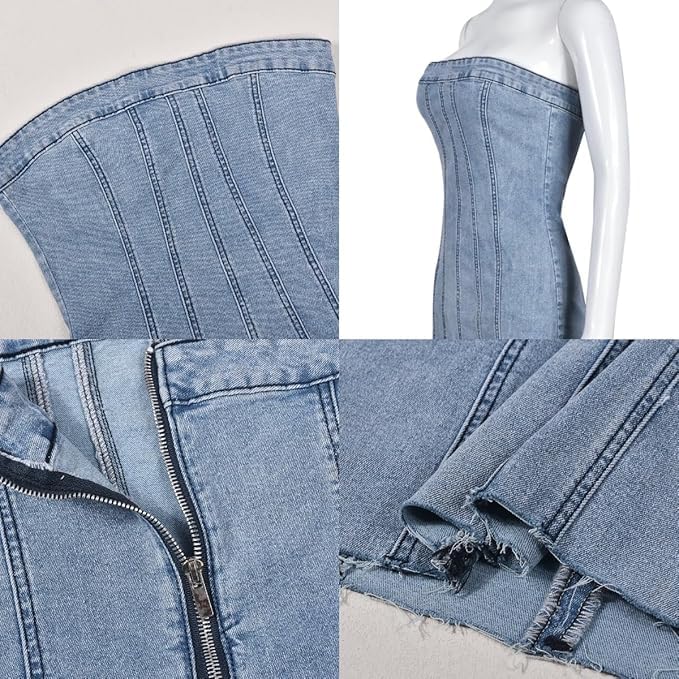 Image of YELLOOP Y2k Mini Dress Denim Tube Dress for Women Trendy Club Dresses for Women Going Out Dresses for Women