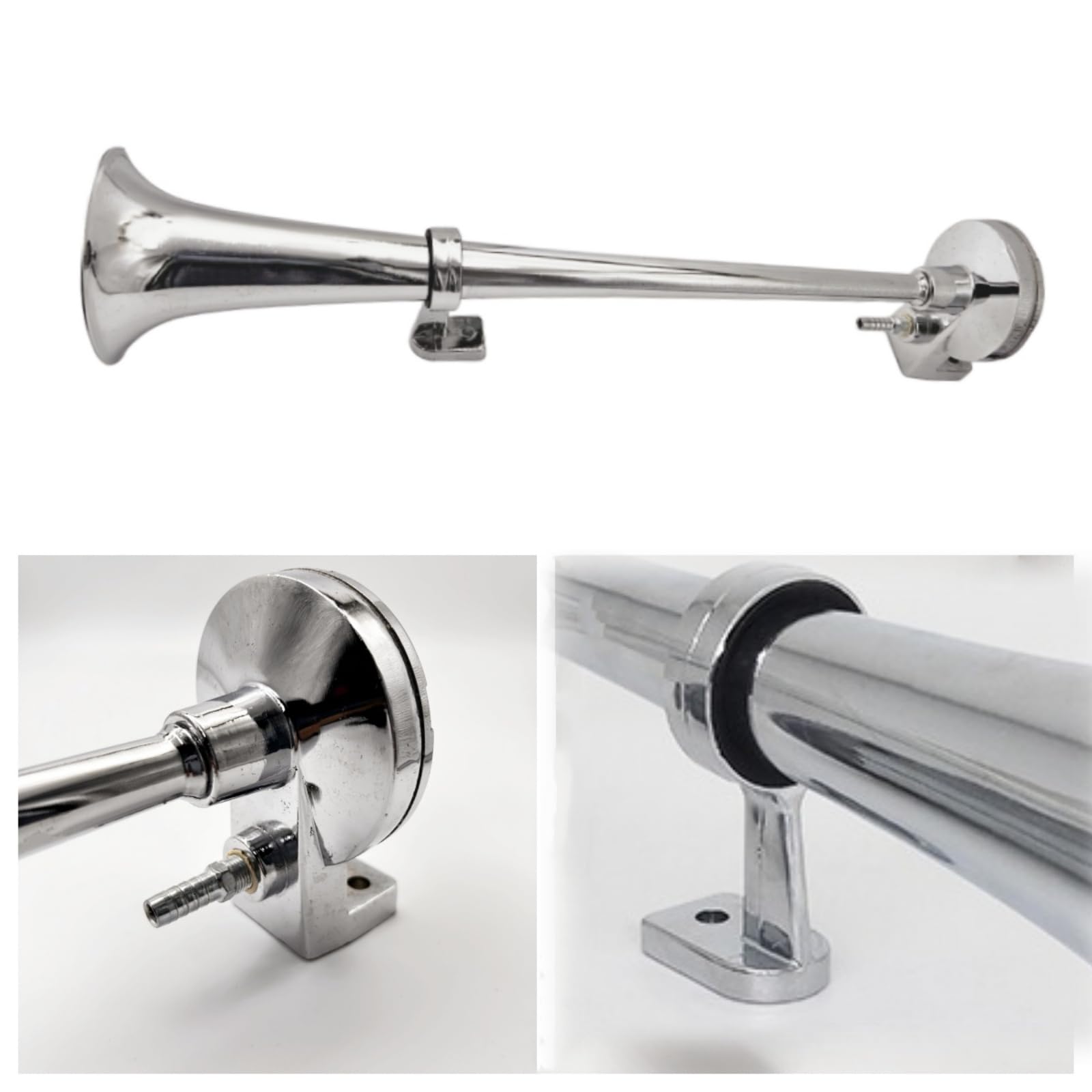 Car Horn Bocina de aire Bocina de camión 12v Altavoces de bocina de automóviles plateados Altavoz único de cromo y zinc Bocina de coche con compresor Air Horn para 12V coche yate camión etc