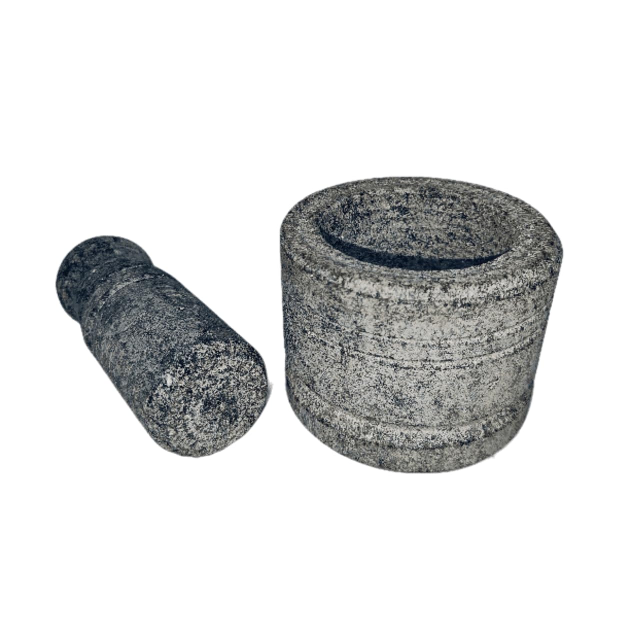 HIMAVAT Stone Mortar Pestle Set for Spices, Okhli Masher, Khalbatta Stone, Natural & Traditional Grinder, Musal, Well Design for Kitchen, Home, Herbs (4 inch Height x 3.6 inch Width) Grey