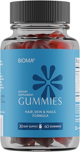 BIOMA Gomitas de belleza para cabello, piel y uñas, apoya el crecimiento y la fuerza con biotina, colágeno, zinc y vitaminas C y D, sin gluten, 60