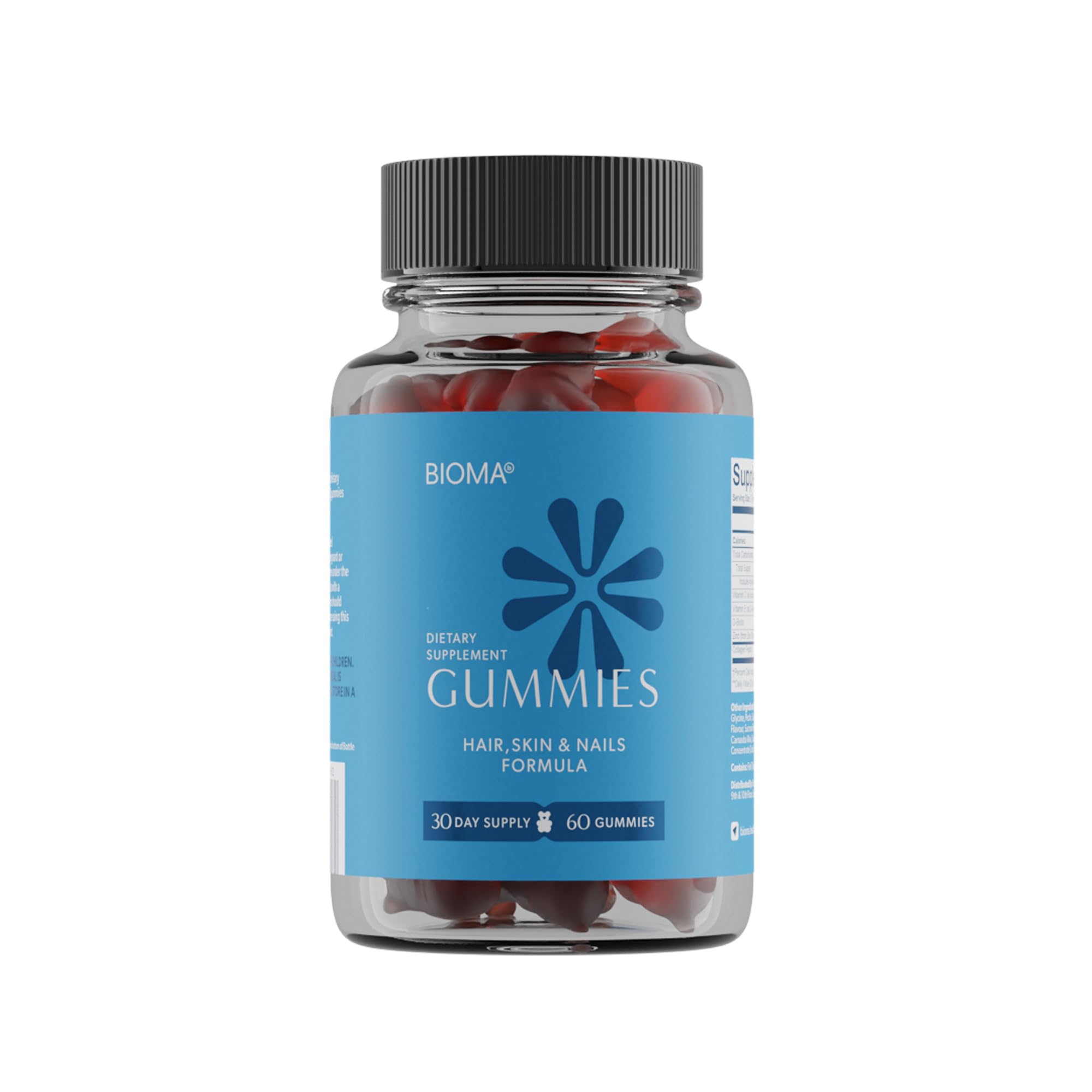 BIOMA Hair, Skin & Nails Beauty Gummies - Supports Growth & Strength with Biotin, Collagen, Zinc & Vitamins C & D - Gluten-Free - 60 Gummies (30-Day Supply) 60 Count (Pack of 1)