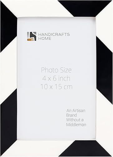 Handicrafts Home Marco de fotos blanco, incrustaciones de resina hechas a mano de 4 x 6 pulgadas, marco de fotos blanco y negro para decoración de
