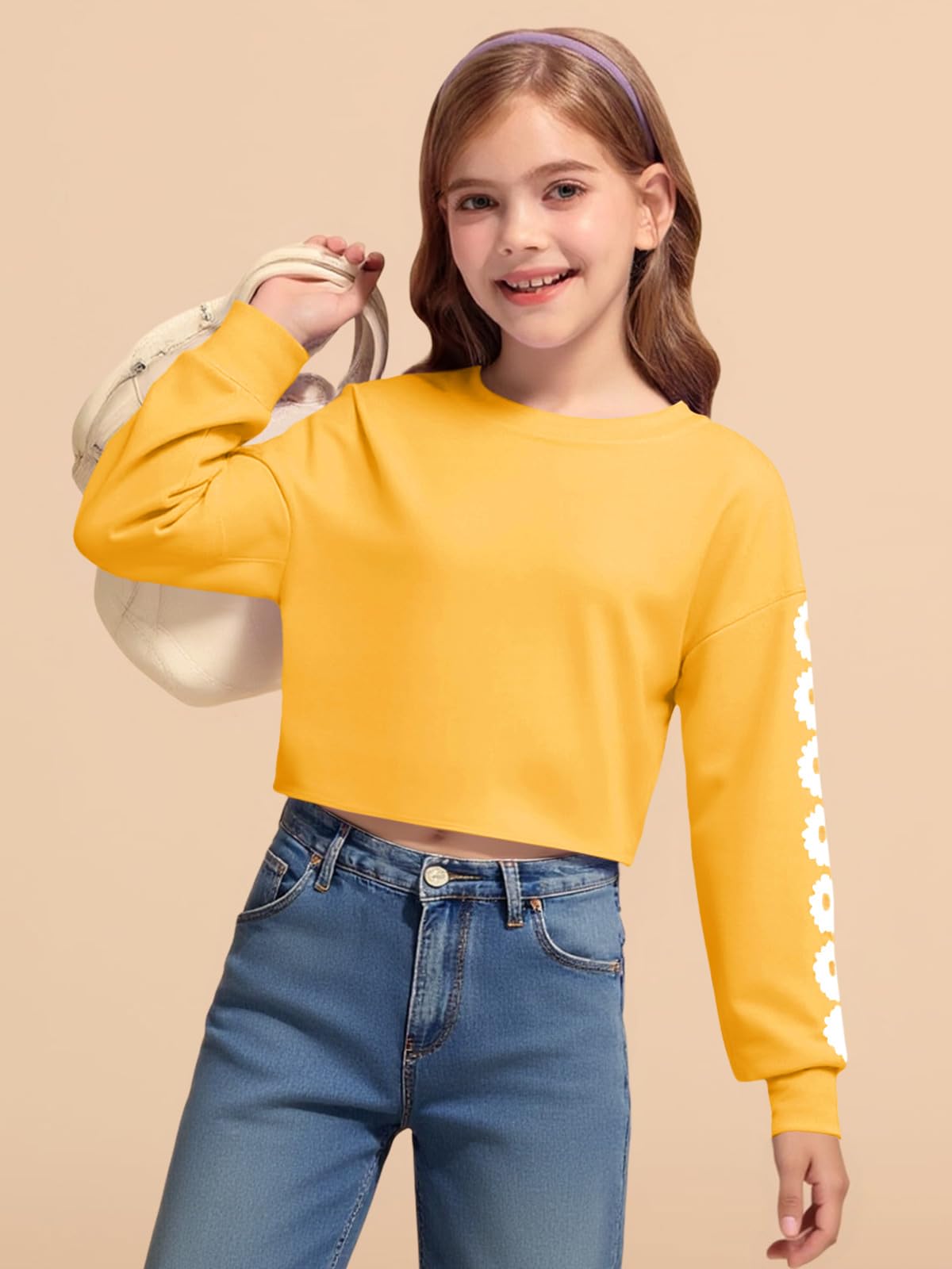 Imily Bela Sweat-Shirt à Manches Longues pour Fille Motif Marguerite