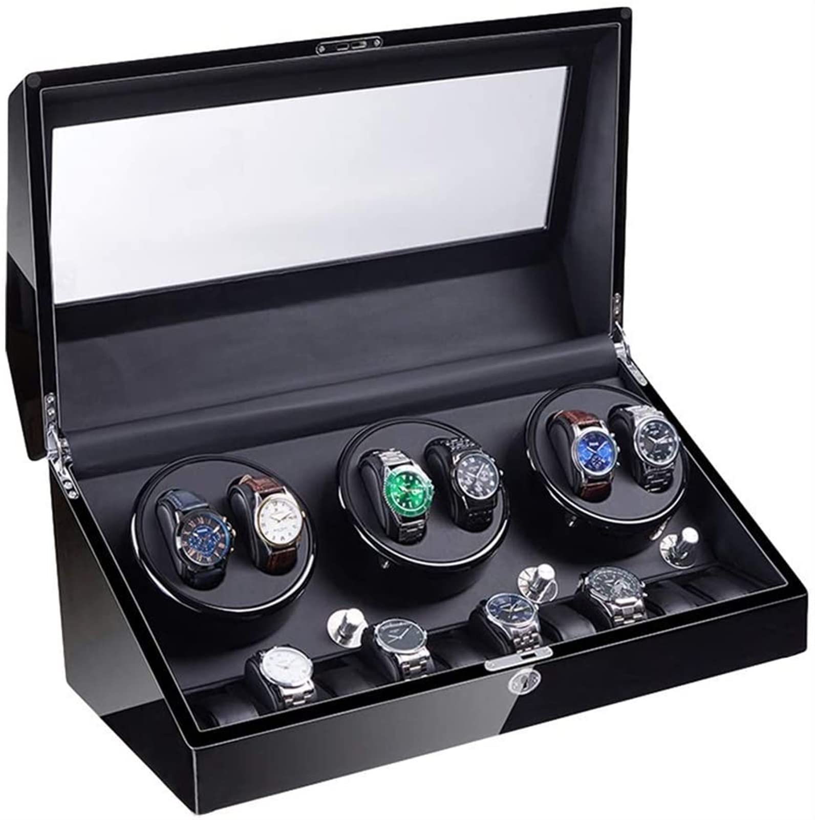 CGCSYZ Automatic Watch Winder 6+10 Super Quiet Motor With LED Backlight Watch Winder Box Piano Paint Exterior 4 Rotation Mode Accessories (B)