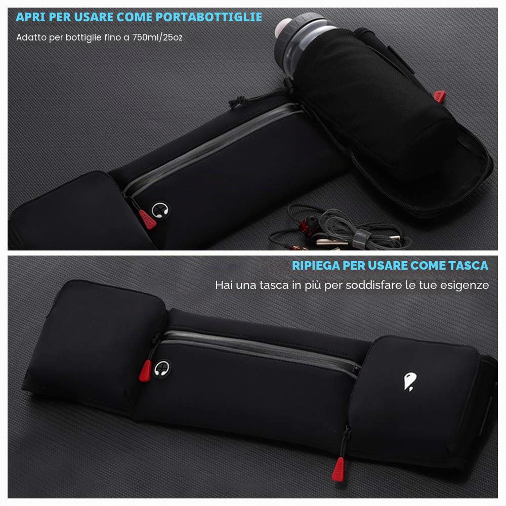 Marsupi Running Sportivo Corsa con Porta Borraccia Pieghevole, Impermeabile, Senza Rimbalzo, Grande Tasca per Cellulare, Donna Uomo