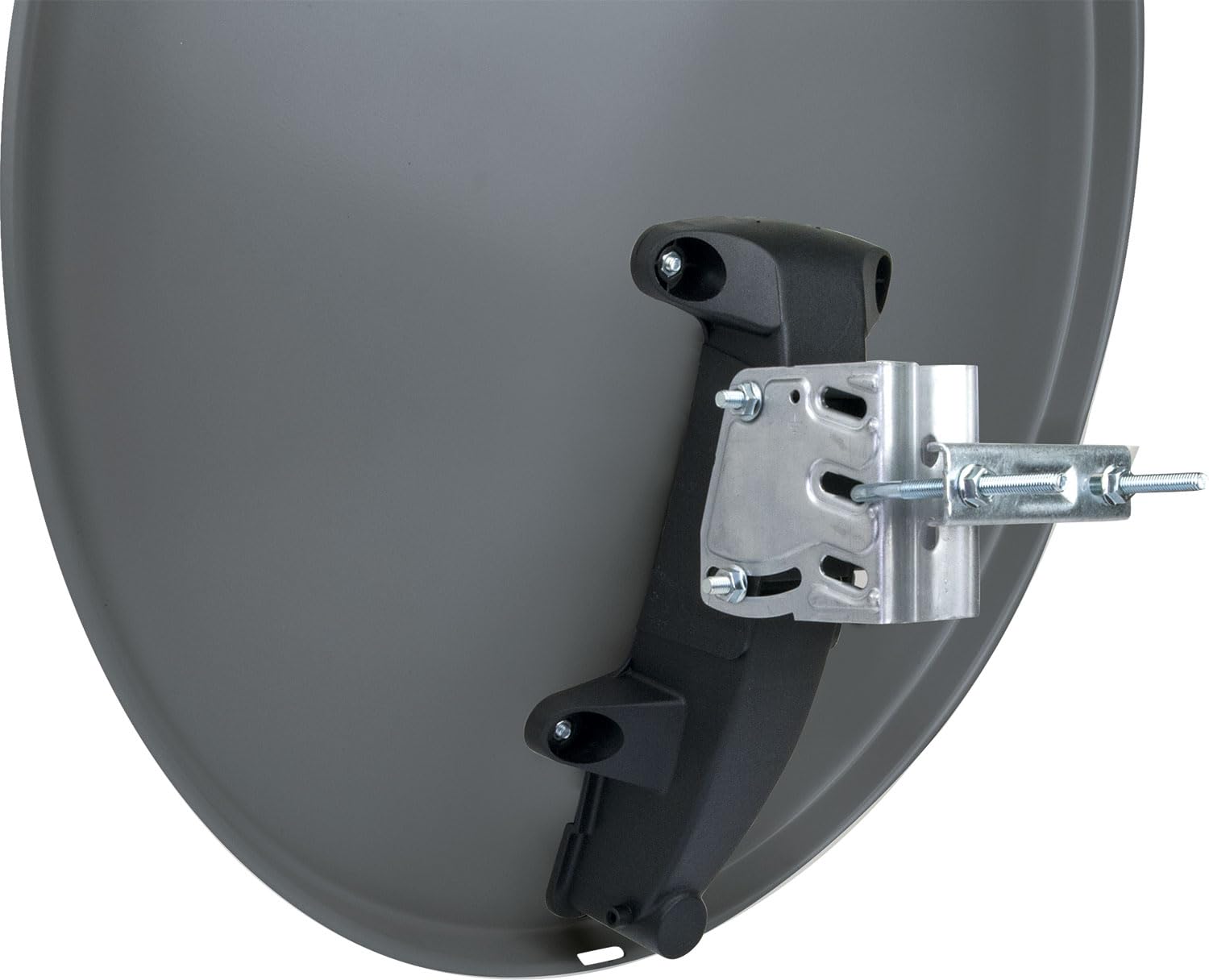 Antena para televisión digital vía satélite Schwaiger 714166 (75 x 85 cm) con brazo de carga LNB y mástil, antracita, espejo de acero – para recepción de DVB-S/S2 en Full HD, 3D y 4K (Ultra HD)