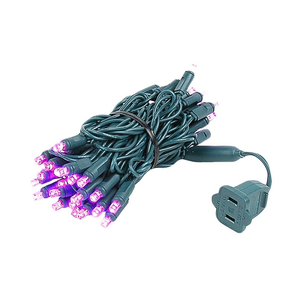 Novelty Lights 50 Light LED Christmas Mini Light Set, Outdoor Lighting Party Patio String Lights, Pink, Green Wire, 11 Feet