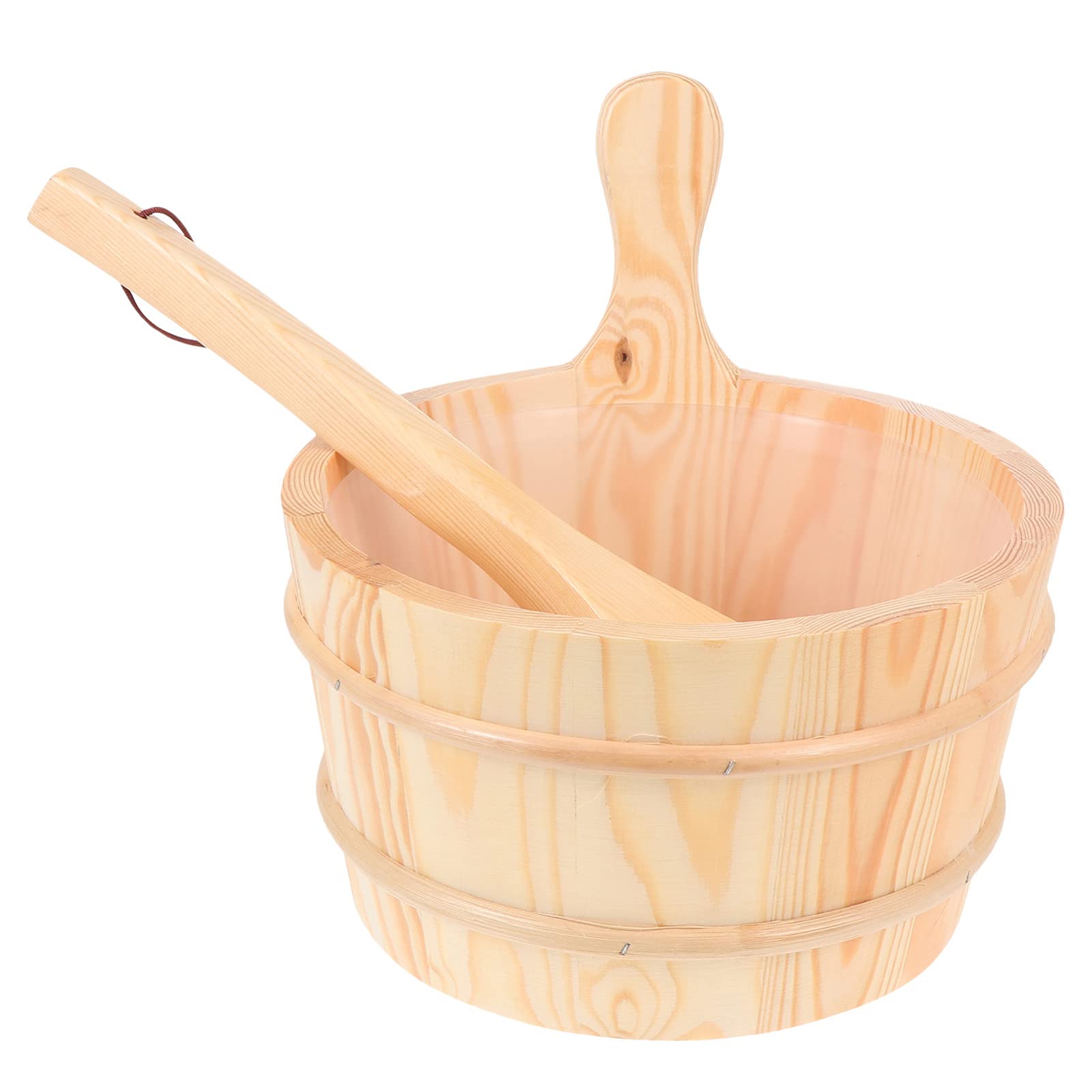 Healifty 1 Set Wooden Sauna Bucket and Spoon Set Practical Sauna Supplies (Light Yellow)