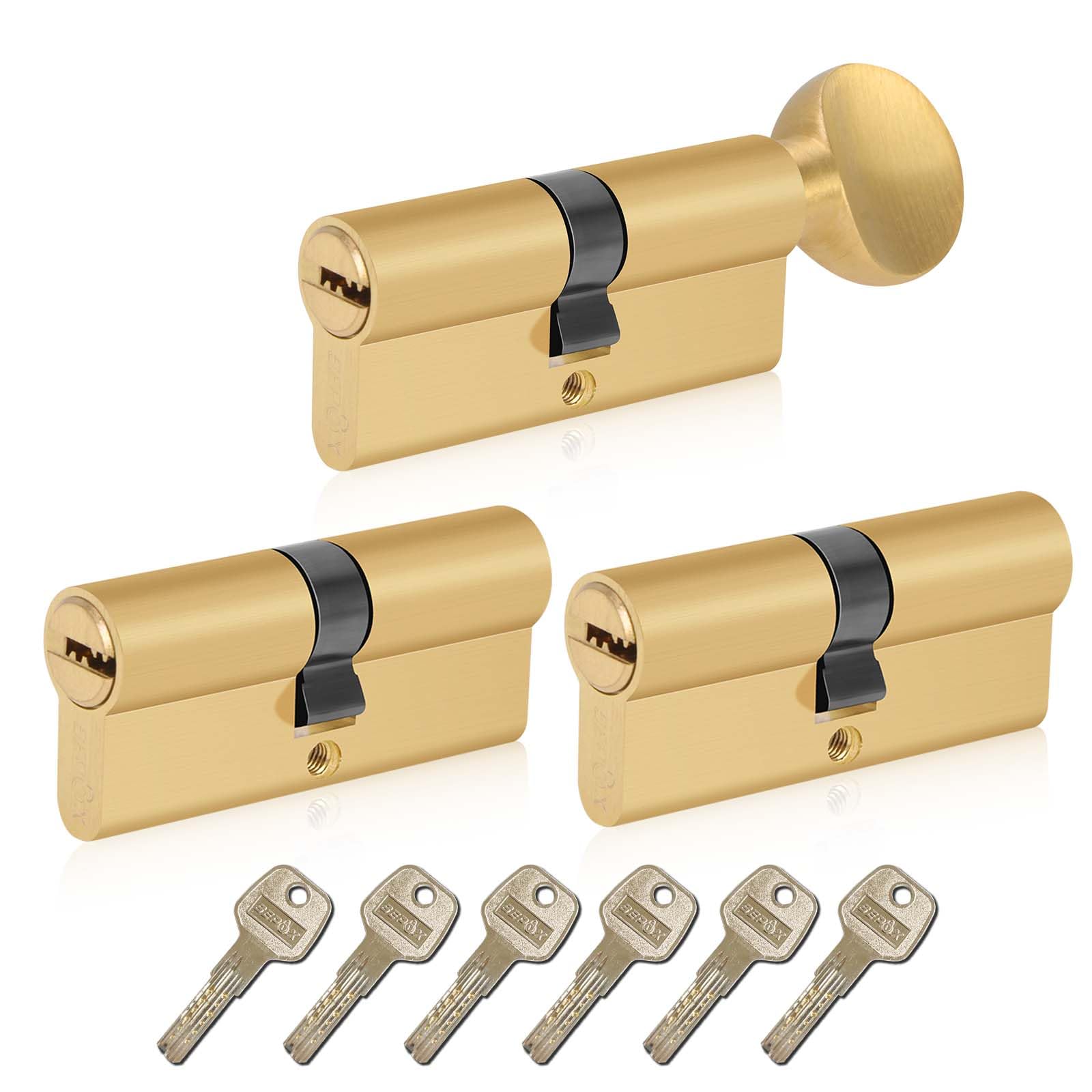 SEPOX Euro Cylinders Lock Set 2 Double + 1 Thumb-Turn Cylinders (Keyed Alike), 70mm(35/35),High Security 6 Pin, Alloy Casing Brass Cylinder Anti-Drill Anti-Pick Door Barrel for Home,Office